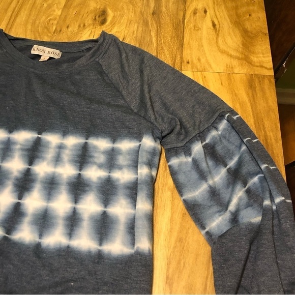 Knox Rose Grey Blue Geometric Pullover Sweater Wide Cuffed Sleeve Womens Large - Picture 2 of 7